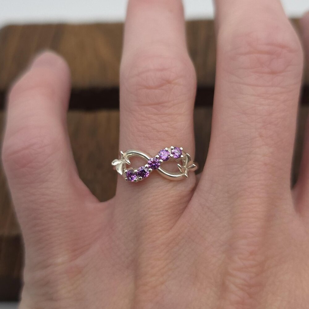 Size 7.5 Sterling Silver Purple Cubic Zirconia Butterfly's Ring A972